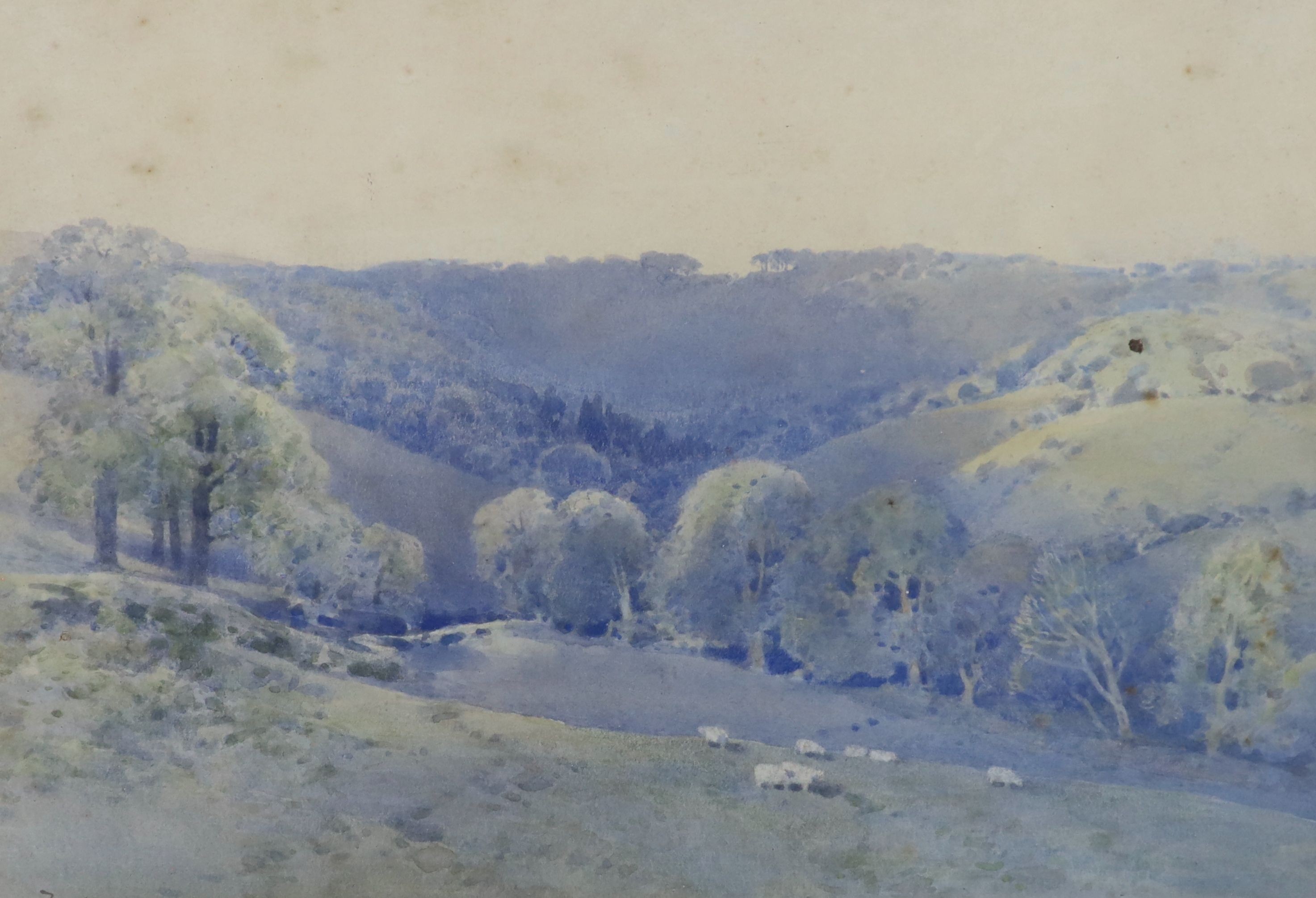 Frederick Tucker (fl.1880-1915), watercolour, View on the South Downs, signed, 25 x 36cm